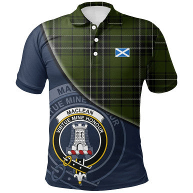 Scottish MacLean Hunting Clan Crest Tartan Polo Shirt - Bend Style Front Side Tartan Plaid