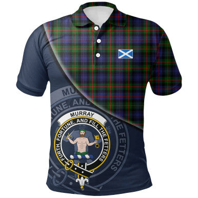 Scottish Murray of Atholl Modern Clan Crest Tartan Polo Shirt - Bend Style Front Side Tartan Plaid