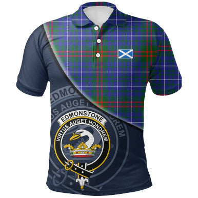 Scottish Edmonstone Clan Crest Tartan Polo Shirt - Bend Style Front Side Tartan Plaid