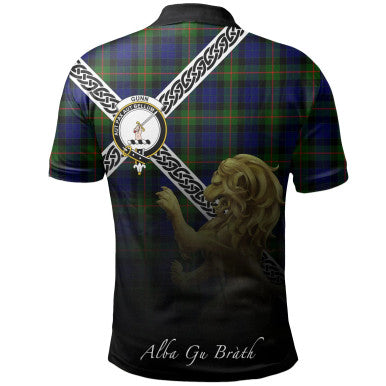 Scottish Gunn Modern Clan Crest Tartan Polo Shirt - Celtic with Scotland Lion Back Side Tartan Plaid