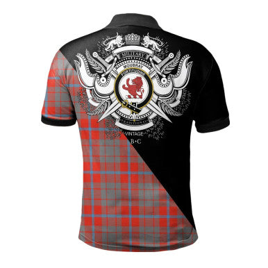 Scottish Cumming Modern Clan Crest Tartan Polo Shirt - Military Logo Back Side Tartan Plaid
