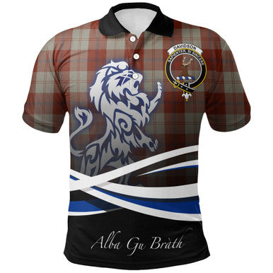 Scottish Davidson Dress Dancers Clan Crest Tartan Polo Shirt - Scotland Lion Front Side Tartan Plaid