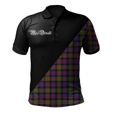 Scottish Cunningham Burgundy Dancers Clan Crest Tartan Polo Shirt - Military Logo Front Side Tartan Plaid