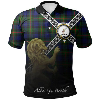 Scottish Gunn Modern Clan Crest Tartan Polo Shirt - Celtic with Scotland Lion Front Side Tartan Plaid