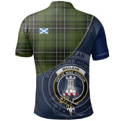 Scottish MacLean Hunting Clan Crest Tartan Polo Shirt - Bend Style Back Side Tartan Plaid