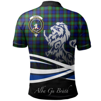 Scottish Sempill Modern Clan Crest Tartan Polo Shirt - Scotland Lion Back Side Tartan Plaid