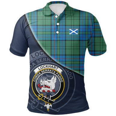 Scottish Lockhart Clan Crest Tartan Polo Shirt - Bend Style Front Side Tartan Plaid