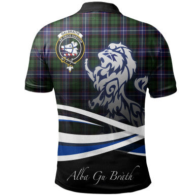 Scottish Galbraith Modern Clan Crest Tartan Polo Shirt - Scotland Lion Back Side Tartan Plaid