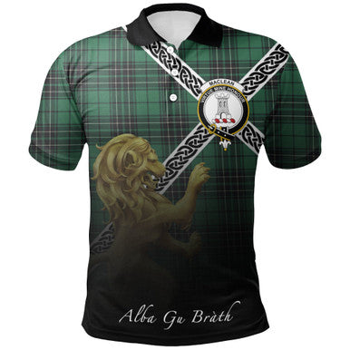 Scottish MacLean Hunting Clan Crest Tartan Polo Shirt - Celtic with Scotland Lion Front Side Tartan Plaid