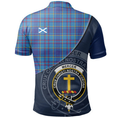 Scottish Mercer Modern Clan Crest Tartan Polo Shirt - Bend Style Back Side Tartan Plaid
