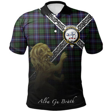 Scottish Galbraith Modern Clan Crest Tartan Polo Shirt - Celtic with Scotland Lion Front Side Tartan Plaid