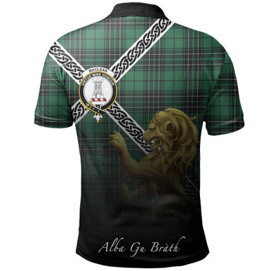 Scottish MacLean Hunting Clan Crest Tartan Polo Shirt - Celtic with Scotland Lion Back Side Tartan Plaid