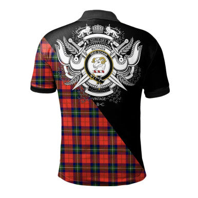 Scottish Dennistoun Clan Crest Tartan Polo Shirt - Military Logo Back Side Tartan Plaid