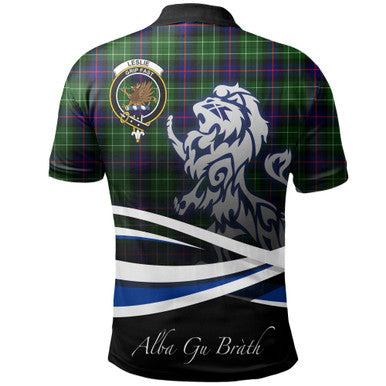 Scottish Leslie Hunting Clan Crest Tartan Polo Shirt - Scotland Lion Back Side Tartan Plaid