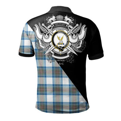 Scottish Dewar Clan Crest Tartan Polo Shirt - Military Logo Back Side Tartan Plaid
