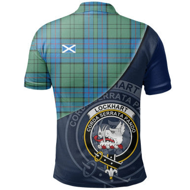 Scottish Lockhart Clan Crest Tartan Polo Shirt - Bend Style Back Side Tartan Plaid