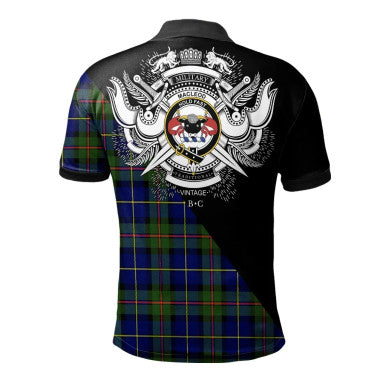 Scottish Davidson Tulloch Dress Clan Crest Tartan Polo Shirt - Military Logo Back Side Tartan Plaid