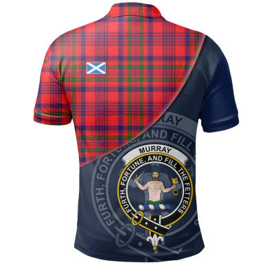 Scottish Murray of Tulloch Modern Clan Crest Tartan Polo Shirt - Bend Style Back Side Tartan Plaid