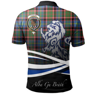 Scottish Stirling & Bannockburn District Clan Crest Tartan Polo Shirt - Scotland Lion Back Side Tartan Plaid