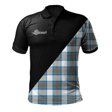 Scottish Dewar Clan Crest Tartan Polo Shirt - Military Logo Front Side Tartan Plaid
