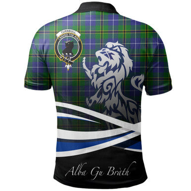 Scottish Turnbull Hunting Clan Crest Tartan Polo Shirt - Scotland Lion Back Side Tartan Plaid