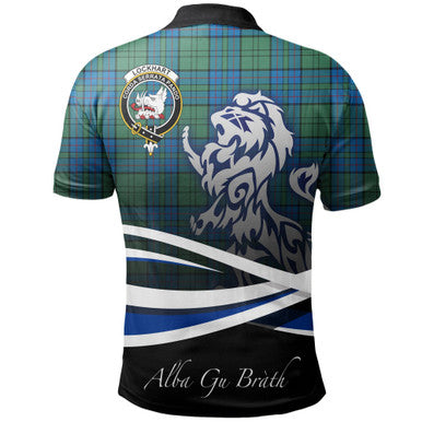 Scottish Lockhart Clan Crest Tartan Polo Shirt - Scotland Lion Back Side Tartan Plaid