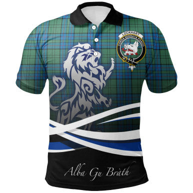 Scottish Lockhart Clan Crest Tartan Polo Shirt - Scotland Lion Front Side Tartan Plaid