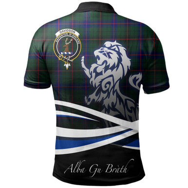 Scottish Davidson Modern Clan Crest Tartan Polo Shirt - Scotland Lion Back Side Tartan Plaid
