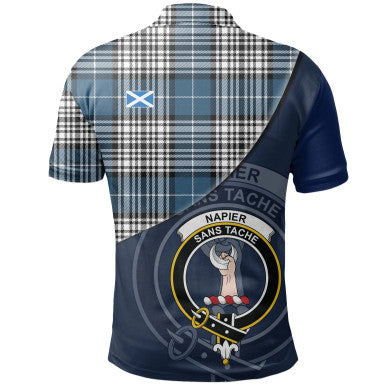 Scottish Napier Modern Clan Crest Tartan Polo Shirt - Bend Style Back Side Tartan Plaid