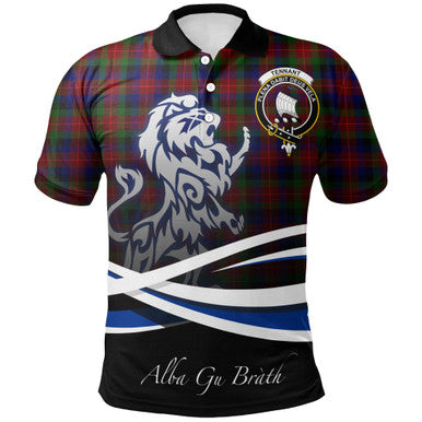 Scottish Tennant Clan Crest Tartan Polo Shirt - Scotland Lion Front Side Tartan Plaid