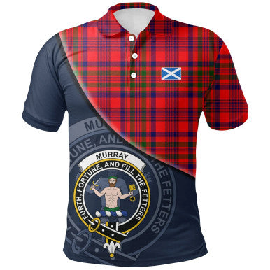 Scottish Murray of Tulloch Modern Clan Crest Tartan Polo Shirt - Bend Style Front Side Tartan Plaid