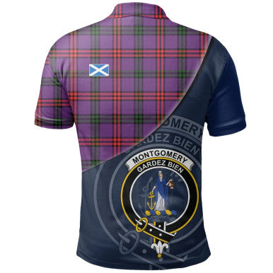 Scottish Montgomery Modern Clan Crest Tartan Polo Shirt - Bend Style Back Side Tartan Plaid