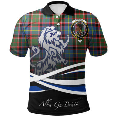 Scottish Stirling & Bannockburn District Clan Crest Tartan Polo Shirt - Scotland Lion Front Side Tartan Plaid