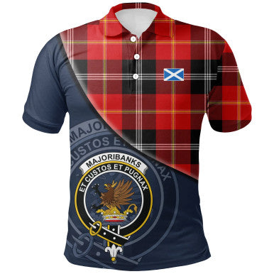 Scottish Marjoribanks Clan Crest Tartan Polo Shirt - Bend Style Front Side Tartan Plaid