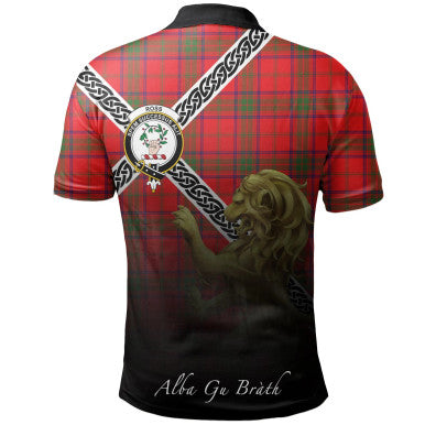 Scottish Ross Modern Clan Crest Tartan Polo Shirt - Celtic with Scotland Lion Back Side Tartan Plaid