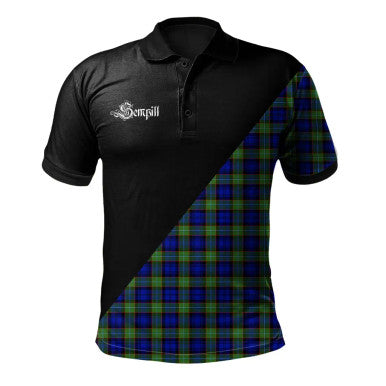 Scottish Drummond Modern Clan Crest Tartan Polo Shirt - Military Logo Front Side Tartan Plaid