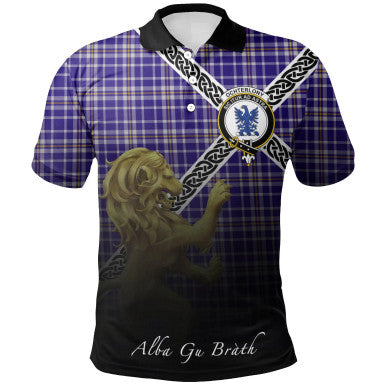 Scottish Ochterlony Clan Crest Tartan Polo Shirt - Celtic with Scotland Lion Front Side Tartan Plaid
