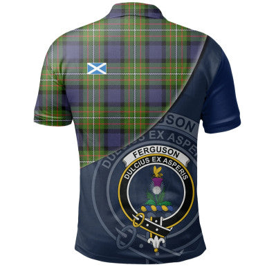 Scottish Fergusson Modern Clan Crest Tartan Polo Shirt - Bend Style Back Side Tartan Plaid