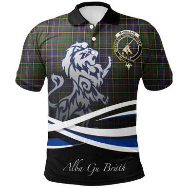 Scottish MacMillan Hunting Modern Clan Crest Tartan Polo Shirt - Scotland Lion Front Side Tartan Plaid