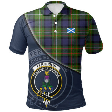 Scottish Fergusson Modern Clan Crest Tartan Polo Shirt - Bend Style Front Side Tartan Plaid