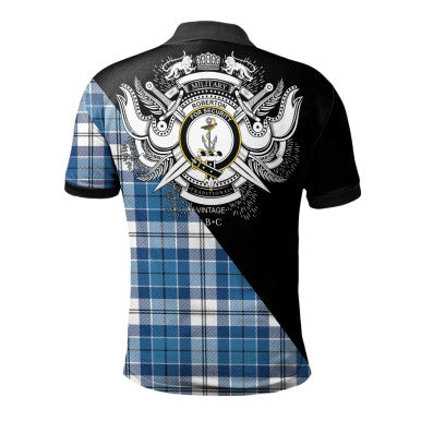 Scottish Dunlop Modern Clan Crest Tartan Polo Shirt - Military Logo Back Side Tartan Plaid