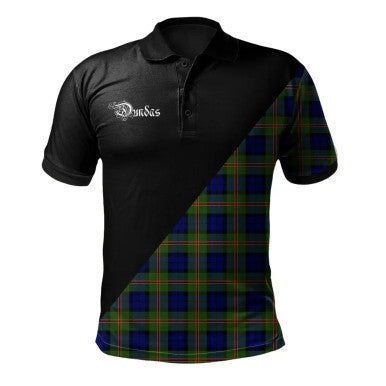 Scottish Dundas Modern Clan Crest Tartan Polo Shirt - Military Logo Front Side Tartan Plaid