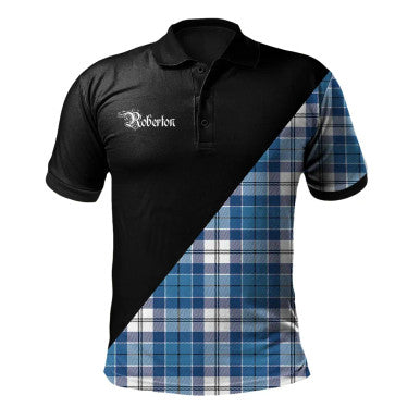 Scottish Dunlop Modern Clan Crest Tartan Polo Shirt - Military Logo Front Side Tartan Plaid