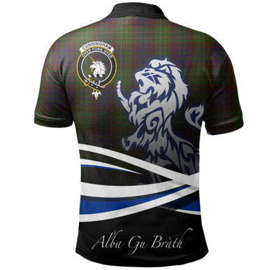 Scottish Cunningham Hunting Modern Clan Crest Tartan Polo Shirt - Scotland Lion Back Side Tartan Plaid