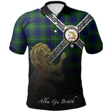 Scottish Oliphant Modern Clan Crest Tartan Polo Shirt - Celtic with Scotland Lion Front Side Tartan Plaid