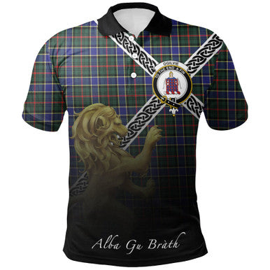 Scottish Ogilvie Hunting Modern Clan Crest Tartan Polo Shirt - Celtic with Scotland Lion Front Side Tartan Plaid