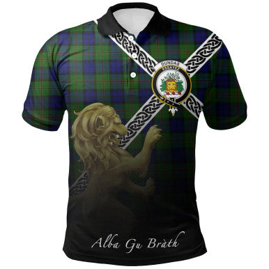 Scottish Dundas Modern 02 Clan Crest Tartan Polo Shirt - Celtic with Scotland Lion Front Side Tartan Plaid