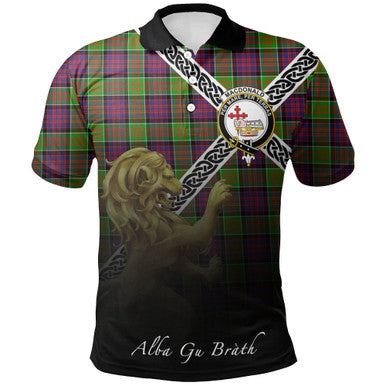 Scottish MacDonald of Clanranald Clan Crest Tartan Polo Shirt - Celtic with Scotland Lion Front Side Tartan Plaid