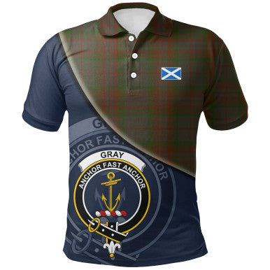 Scottish Gray Clan Crest Tartan Polo Shirt - Bend Style Front Side Tartan Plaid