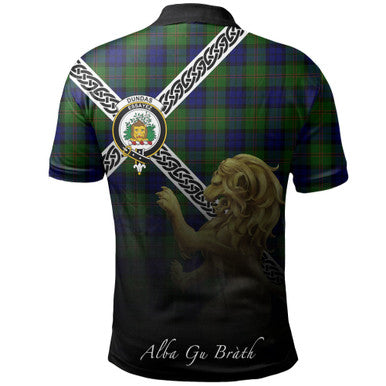 Scottish Dundas Modern 02 Clan Crest Tartan Polo Shirt - Celtic with Scotland Lion Back Side Tartan Plaid